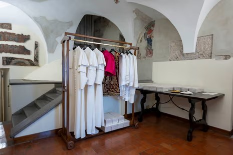 A view of the "Room of Tears" with the different sizes of the dress that the new Pope will wear as new Pope elected.