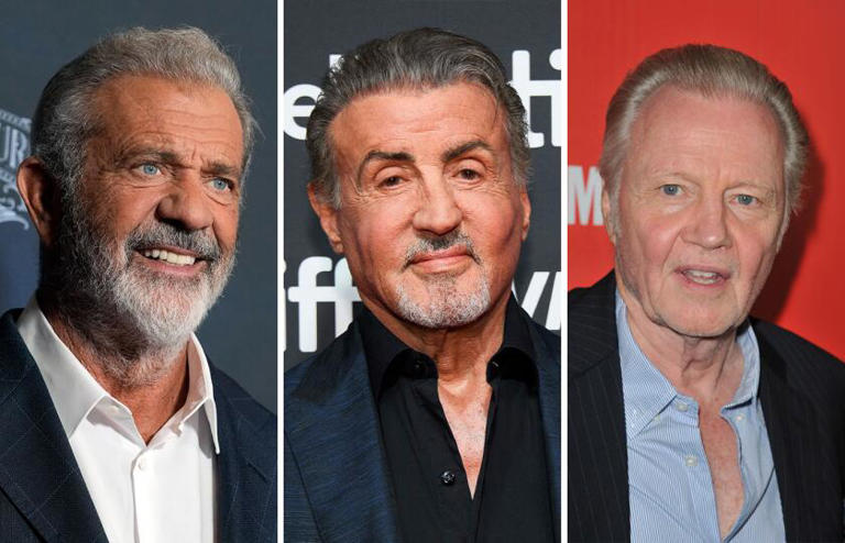 Mel Gibson, left, Sylvester Stallone and Jon Voight