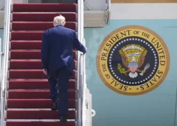 US President Donald Trump boards Air Force One at Joint Base Andrews, on his way to Riyadh, Saudi Arabia, on May 12, 2025 as Trump’s ‘Historic Return’ To Middle East Not A Peace Mission