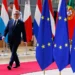 Finland's Prime Minister Petteri Orpo arrives for the EU summit at the European Council building in Brussels.