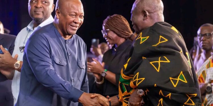 Otumfuo Endorses GoldBod, Demands Tougher Action on Galamsey 1 Otumfuo Osei Tutu II, Asantehene Shake hands with President John Mahama