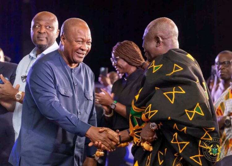 Otumfuo Endorses GoldBod, Demands Tougher Action on Galamsey 1 Otumfuo Osei Tutu II, Asantehene Shake hands with President John Mahama