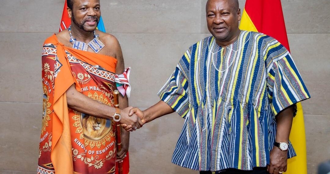 HE President John Dramani Mahama with King Mswati III of Ewastini