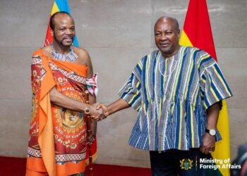 HE President John Dramani Mahama with King Mswati III of Ewastini