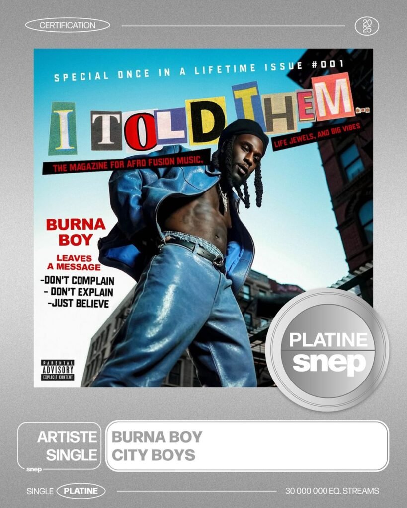 Burna Boy Extends Record as the Most Certified Nigerian Artist in France 2 Burna Boy Extends Record as the Most Certified Nigerian Artist in France
