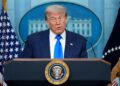 US President, Donald Trump speaks on recent Supreme Court rulings in the briefing room at the White House on June 27 in Washington, DC.