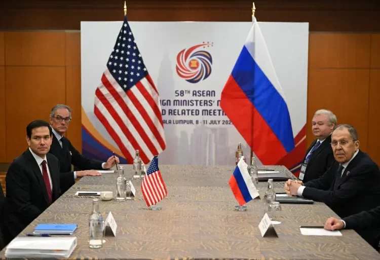 Lavrov, Rubio Hold Talks On ASEAN Sidelines 1 US Secretary of State Marco Rubio (left) meets with Russia's Foreign Minister Sergey Lavrov (right) on the sidelines of the ASEAN Foreign Ministers' meeting at Malaysia's Kuala Lumpur Convention Centre on July 10, 2025