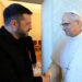 Pope Leo XIV Meets Zelenskyy 13 Pope Leo XIV and President of Ukraine Volodymyr Zelenskyy shake hands during a meeting on July 9, 2025.
