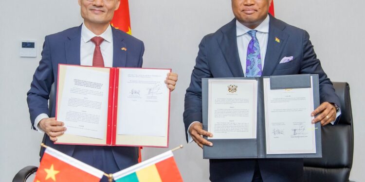 Ghana Secures $30M Chinese Grant for Modern Aflao Market Construction 1 Ghana's Foreign Minister, Hon. Samuel Okudzeto Ablakwa and Chinese Ambassador to Ghana, His Excellency Tong Defa at the signing of the Grant