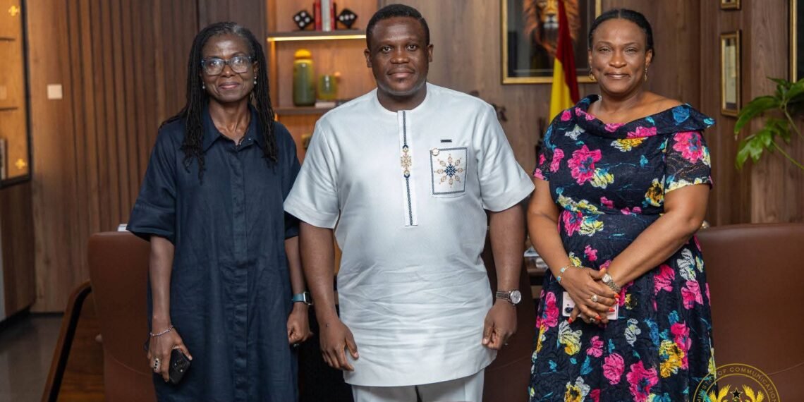 Hon. Samuel Nartey George, Minister for Communication, Digital Technology and Innovations, with MTN's Chief Corporate Services and Sustainability Officer, Ms. Adwoa Afriyie Wiafe, and Co.