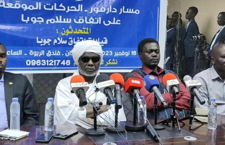 Darfur Groups Stall Cabinet Over Power-Sharing Demands 1 Leaders of Darfur groups litening to joint statement at the begining of a press statement on Nov 16 2023 802x485 1