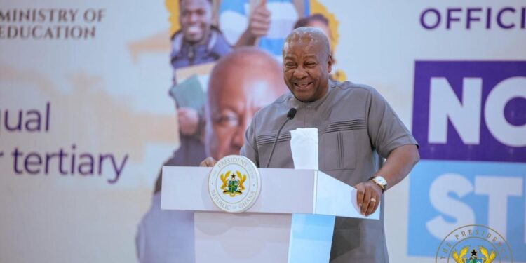 HE President Mahama at the launch of the No Fees Stress Policy