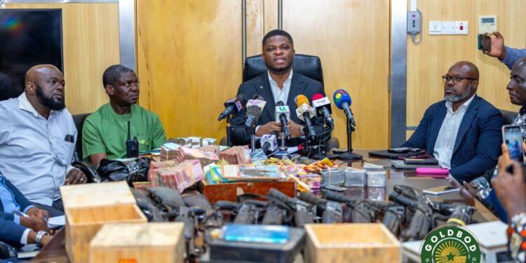 GoldBod Taskforce Busts 10 Chinese for Gold Smuggling 1 Sammy Gyamfi Esq, CEO of the Ghana Goldbod addressing the media after the busts