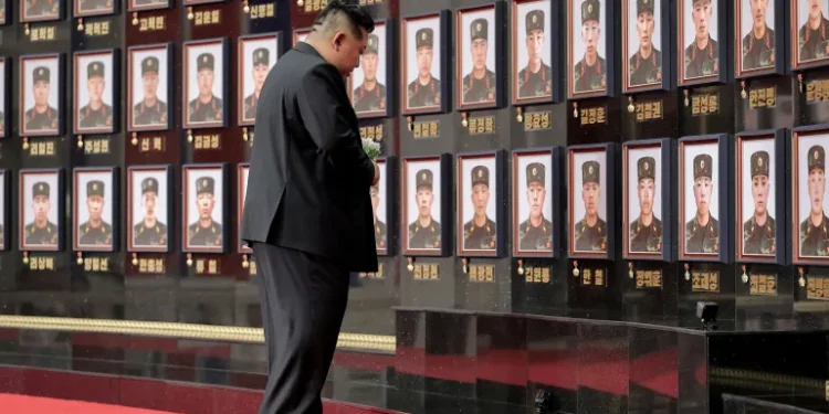 North Korean leader Kim Jong Un pays homage to soldiers killed during operations as he attends a ceremony for troops that fought and died for Russia in the war against Ukraine.