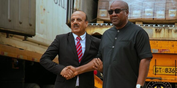 Ghana Makes Humanitarian Donation to Palestine 1 President John Dramani Mahama and the Palestine Ambassador to Ghana