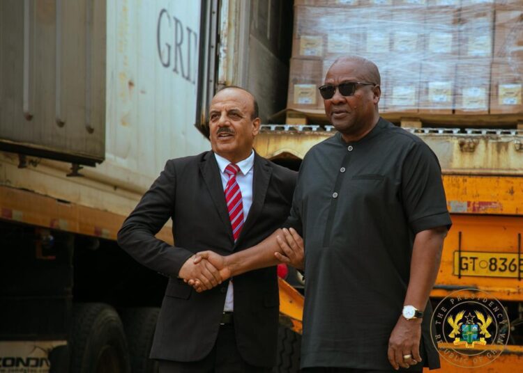 Ghana Makes Humanitarian Donation to Palestine 1 President John Dramani Mahama and the Palestine Ambassador to Ghana