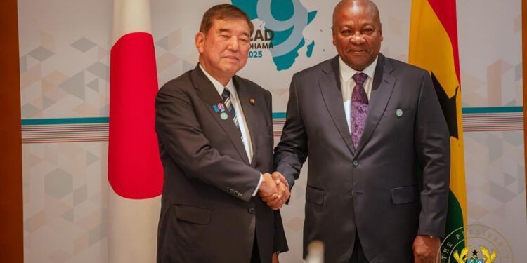 Ghana–Japan Deepen Partnership in Cocoa, Infrastructure Development 1 Ghana's President John Dramani Mahama with Japanese Prime Minister Shigeru Ishiba