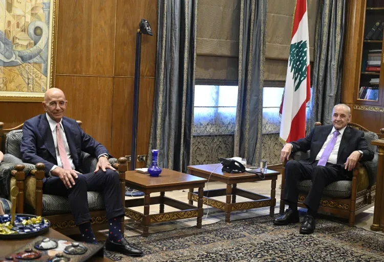 Israel Urged To Withdraw From Lebanese Territory 1 US Special Envoy Tom Barrack (L), meets with Lebanese Parliament Speaker Nabih Berri (R) in Beirut, Lebanon, August 18, 2025.