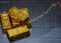 gold bars on financial chart showing upward trend