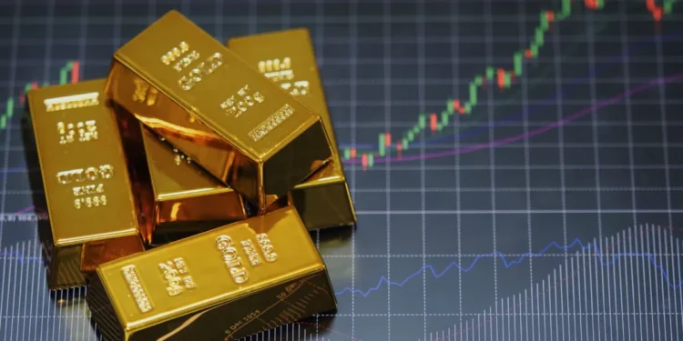 gold bars on financial chart showing upward trend