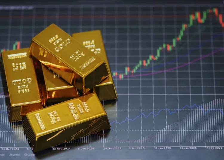 Gold Price Hits Over $4,200 High, Surges 58% Year-to-date 1 gold bars on financial chart showing upward trend