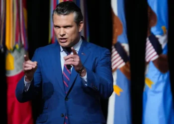 Secretary of War Pete Hegseth speaks to senior military leaders at Marine Corps Base Quantico.