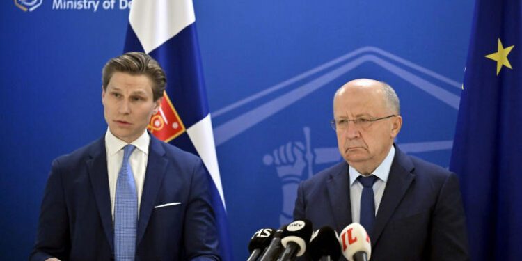 EU, Ukraine Hold Talks On ‘Drone Wall’ To Counter Incursions 1 EU defence commissioner Andrius Kubilius (R) and Finnish Defence Minister Antti Haekkaenen addressed the media after a meeting on creating a anti-drone 'wall' to protect the EU's eastern states.