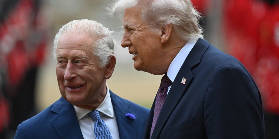 Trump’s UK Visit Draws Pomp And Protest 1 President Trump with King Charles when they were reviewing the guard of honour