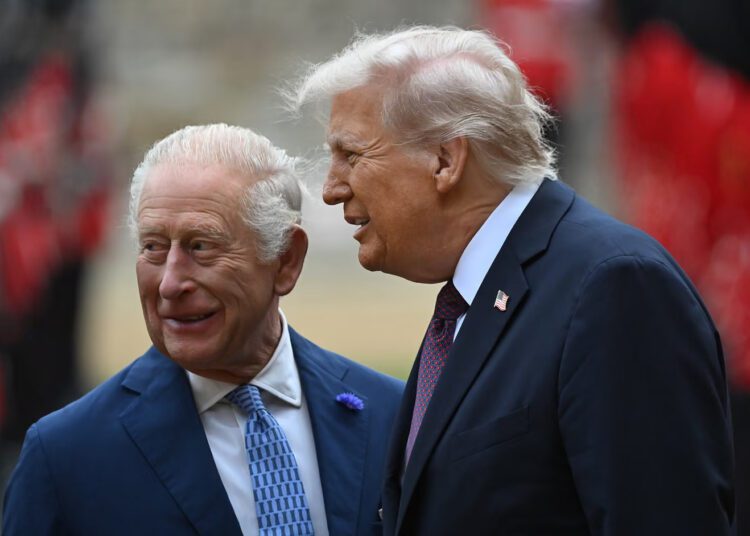 Trump’s UK Visit Draws Pomp And Protest 1 President Trump with King Charles when they were reviewing the guard of honour