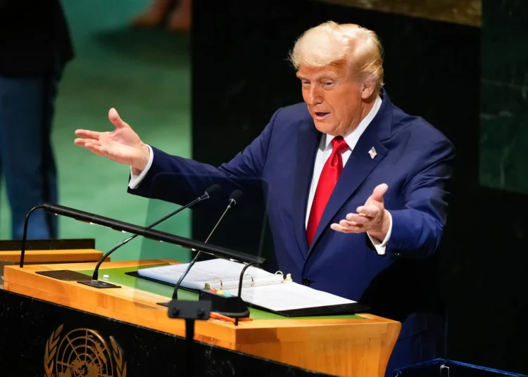 President Donald Trump address the 80th session of the United Nations General Assembly, Tuesday, Sept. 23, 2025, at U.N. headquarters.