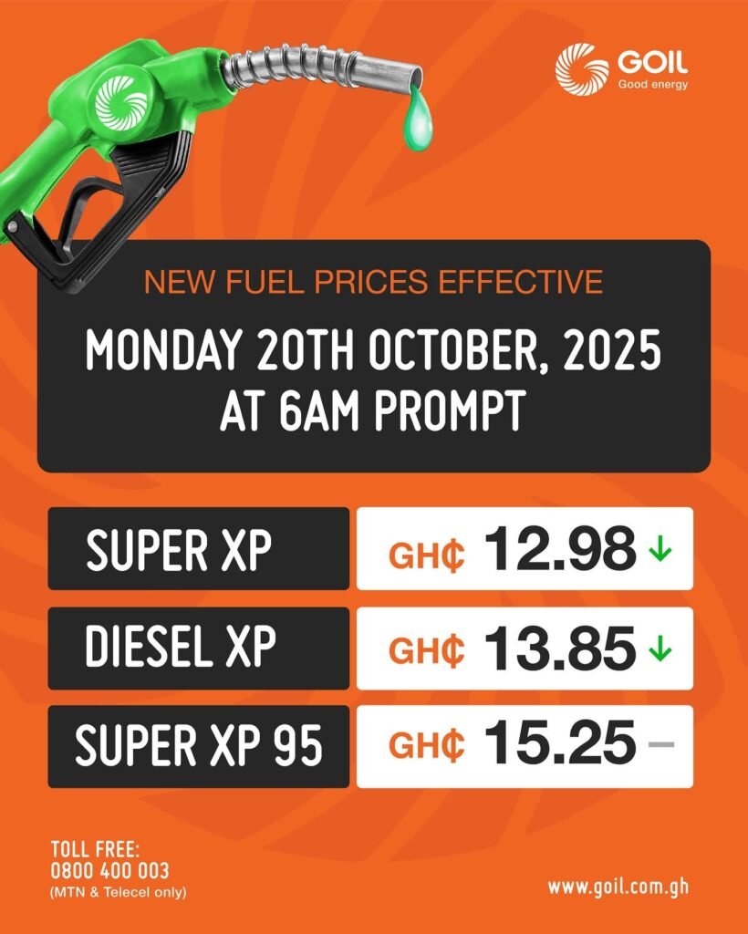Fuel Prices Drop: Petrol at GH¢12.77, Diesel GH¢12.97 3 GOIL Fuel Prices
