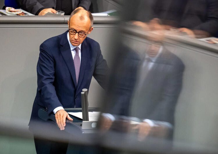 Merz Calls For Stronger German Leadership Within EU 1 German Chancellor Friedrich Merz speaks in the bundestag.