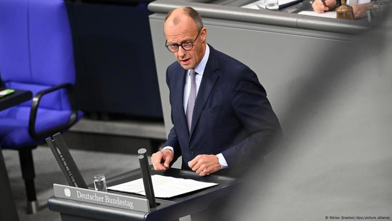 Merz Calls For Stronger German Leadership Within EU 2 German Chancellor Friedrich Merz speaks in the bundestag.