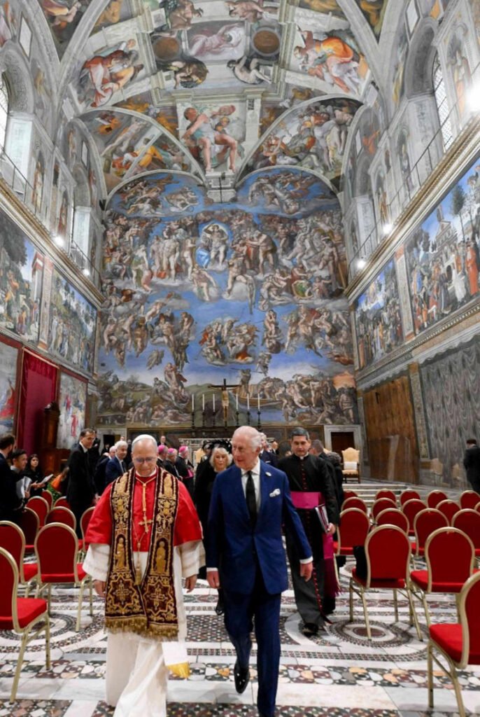 King Charles III, Pope Leo XIV Make History With Joint Prayers 4 Britain's King Charles III and Pope Leo XIV leave the Sistine Chapel at the Vatican after a joint prayer on the theme 'Care for Creation', 23 Oct 2025.