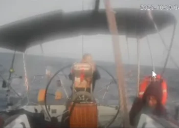 A screengrab from a livestream showing the Marinette's crew sailing towards Gaza in the early hours of October 3, 2025.