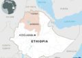 map of Ethiopia showing Tigray and Amhara regions