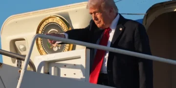 US President Donald Trump arrives on Air Force One at Sharm el-Sheikh International Airport, Egypt