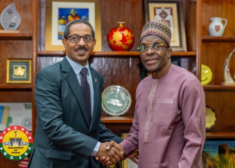 Sudanese Ambassador Pays Courtesy Call on Speaker Bagbin, Seeks Ghana’s Support for Peace 1 Rt. Hon. Alban Sumana Kingsford Bagbin, Speaker of Ghana’s Parliament (to the right) exchanging a handshake with His Excellency Gariballa Khidir Ali, Sudanese Ambassador to Ghana