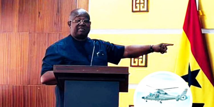 Captain Paul Forjoe, leading the presentation of the August 6, 2025 Helicopter Crash Report at the Jubilee House