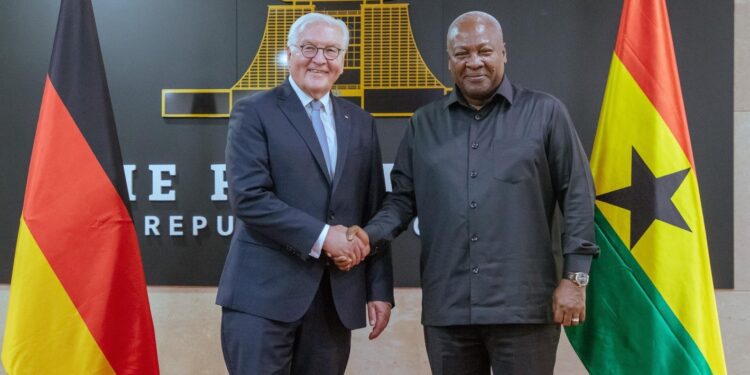 Mahama, Steinmeier Deepen Ghana-Germany Partnership, Ghana Set to Receive over €65 million in Development Support 1 Ghana's President HE John Dramani Mahama and President of the Federal Republic of Germany HE Frank-Walter Steinmeier