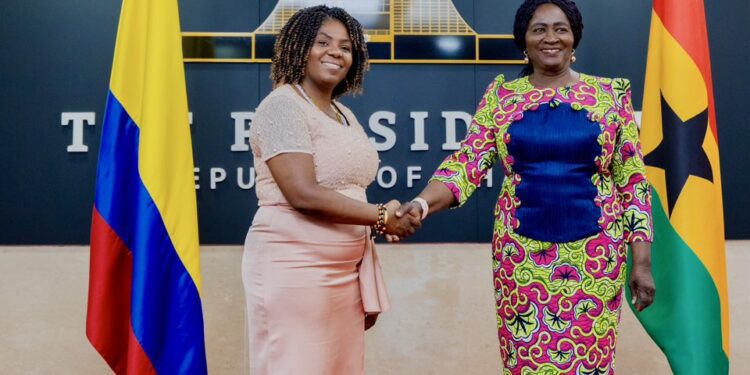Ghana Hosts Colombia’s Vice President as Both Nations Expand Strategic Ties 1 Ghana’s Vice President, Her Excellency Professor Jane Naana Opoku-Agyemang(R), welcomIing her Colombian counterpart, Her Excellency Francia Elena Márquez Mina (L), to Accra
