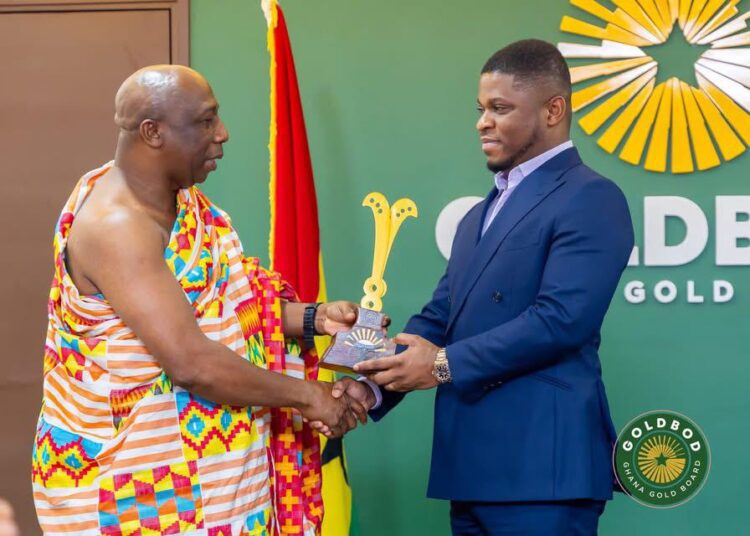 GoldBod CEO Awarded Suma Adinkra Sword for Outstanding Leadership 1 Mr. Sammy Gyamfi, Gold Board CEO(Right) and Dr. Affram Brempong III (Left)