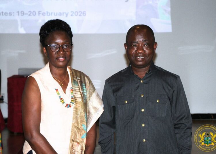 TMA Demands Urgent Reforms To Salvage Garment Sector 1 Ms. Harriet Gayi, Director for West Africa and AfCFTA at TMA with Hon. Sampson Ahi, Minister of Trade, Agribusiness and Industry