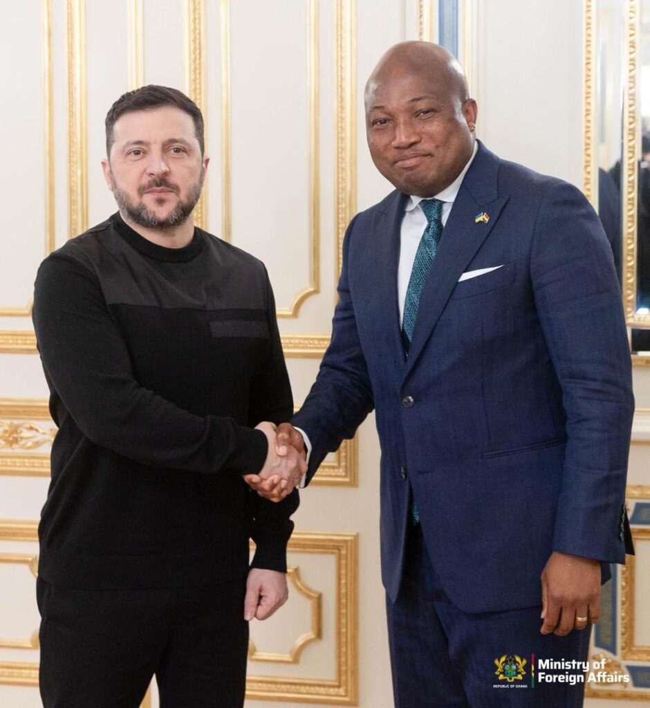 Ghana’s Minister for Foreign Affairs, Samuel Okudzeto Ablakwa, in a formal exchange with Ukraine President  Volodymyr Zelenskyy after high level talks