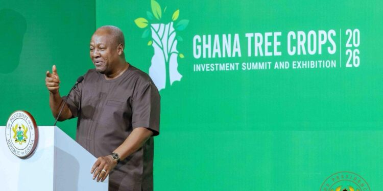 President of Ghana HE John Dramani Mahama speaking at the 2026 Tree Crops Summit
