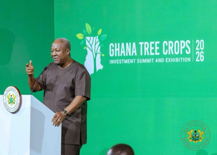 President of Ghana HE John Dramani Mahama speaking at the 2026 Tree Crops Summit