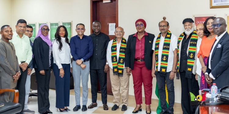 GFZA, Indian Group Explore Industrial Opportunities 1 Dr. Mary Awusi, GFZA CEO, with Mr. Jawahar Pavasia, JRJ Group CEO, and Representatives