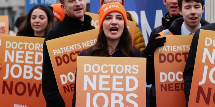Resident doctors pictured during a strike in December
