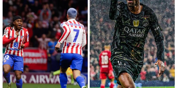 Atleti, PSG Seal UCL Semi-Finals Berth 1 Split image of Lookman, Griezmann for Atletico Madrid and Dembele (PSG)
