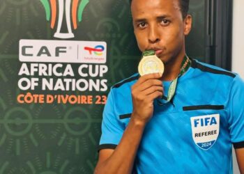 Somalian referee, Omar Abdulkadir Artan, with his 2025 AFCON medal